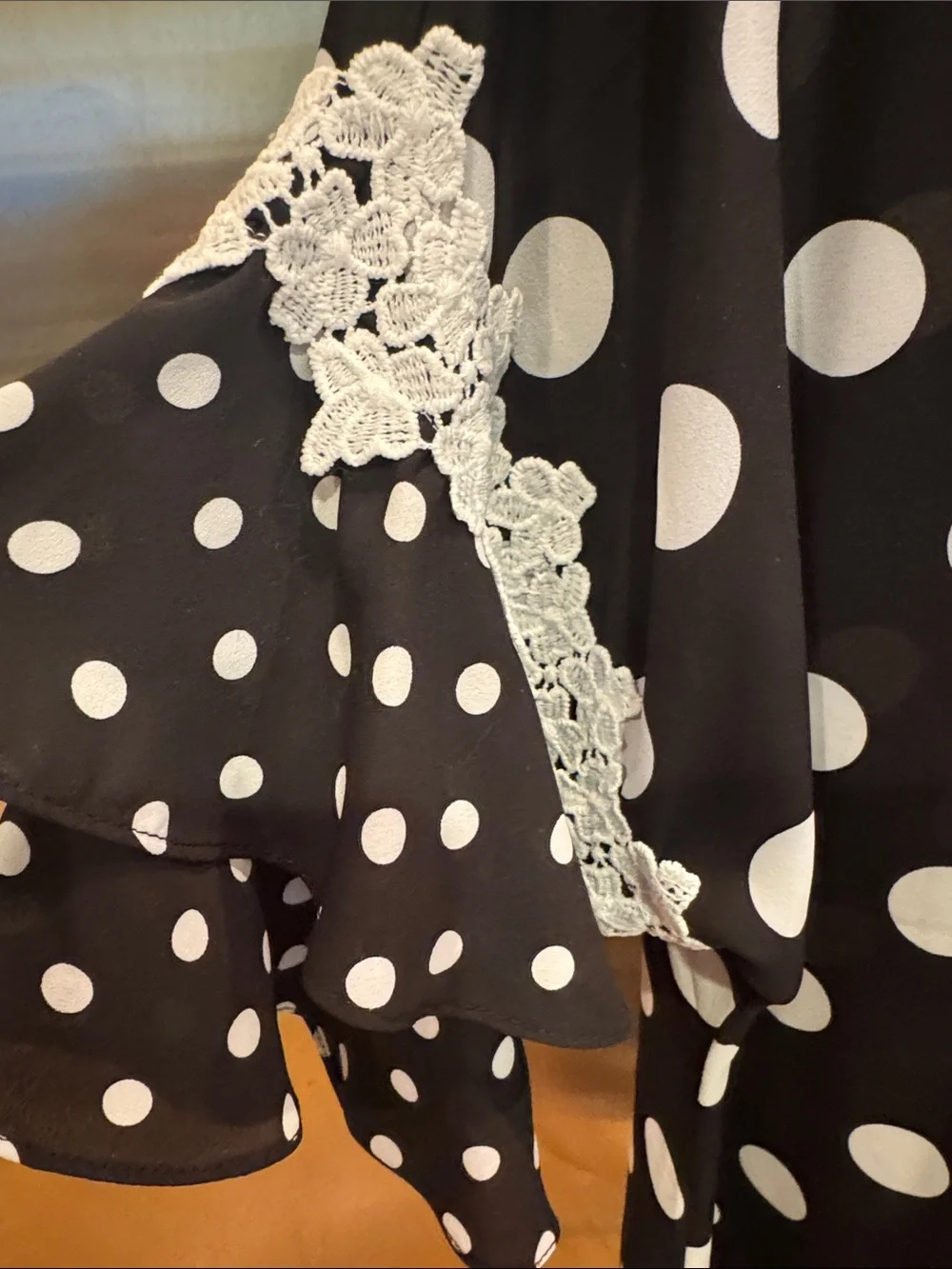 Black & White Polka Dot Kimono with Lace Trim